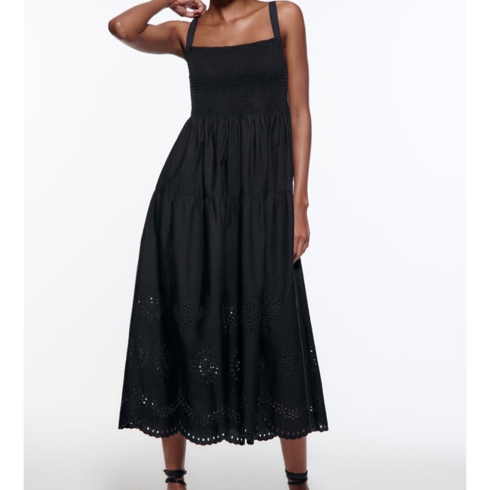Zara eyelet and embroidered dress with smocking